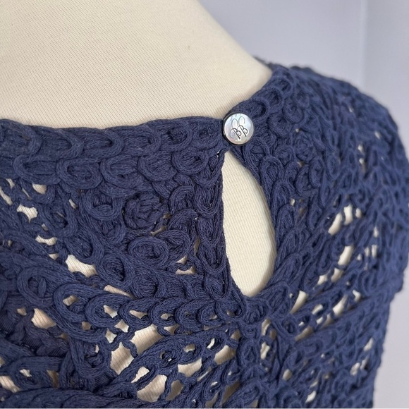 Brooks Brothers Crochet Cotton Midi Dress Preppy Career Business Blue Minimalist - Picture 6 of 13